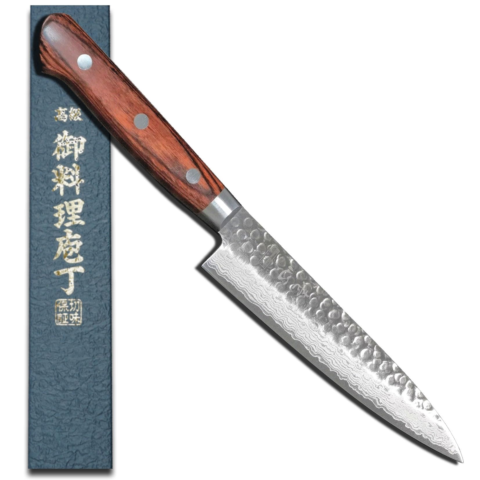 Amazon | 一心刃物 日本製 ペティナイフ 包丁 槌目ダマスカス V金10号